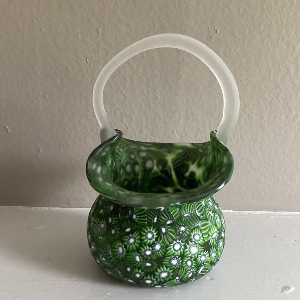 Green Millefiora Glass Basket